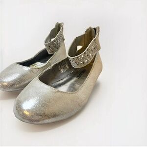 Nine West Arly Ballet Flat Shoes Silver Sparkly Girl’s Size 12